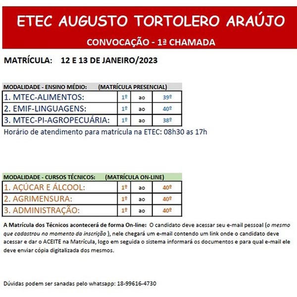 Matrículas para aprovados no Vestibulinho da ETEC começa nesta sexta-feira  ‹ O Regional