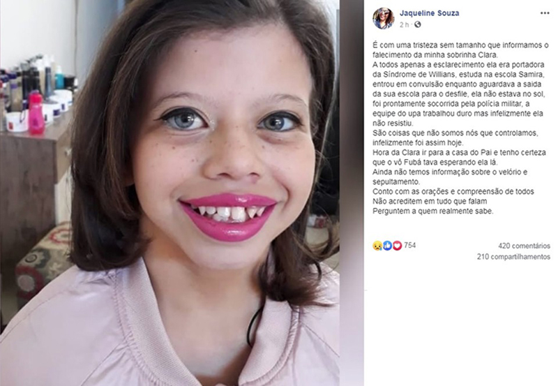 Menina morre após passar mal durante desfile de 7 de Setembro em Garça