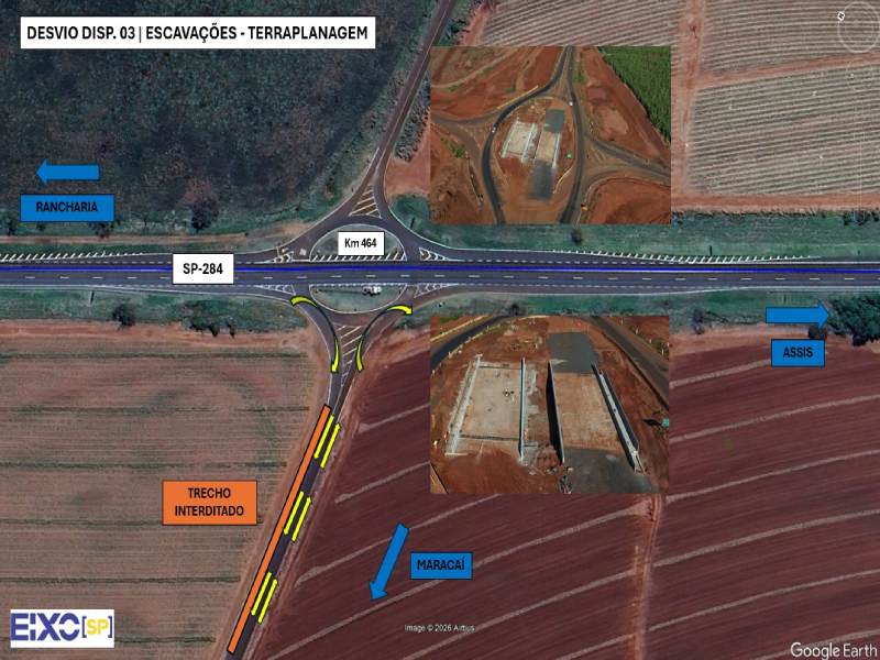 Eixo SP reforça alerta para trecho em obras no acesso a Maracaí