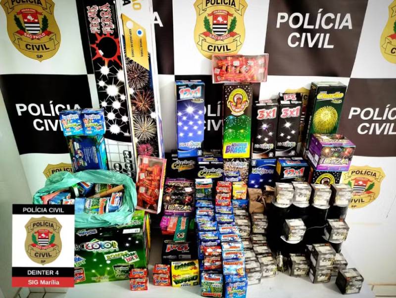 Homem é preso por suspeita de vender fogos de artifício sem autorização em papelaria de Marília