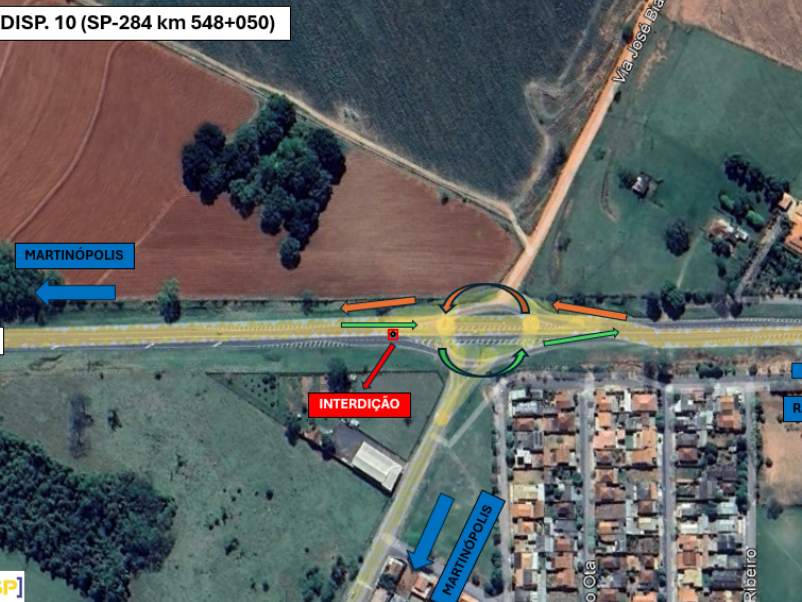 Eixo interdita dispositivo do km 548+050 da SP-284, em Martinópolis