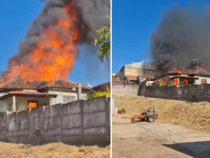 Bombeiros combatem incêndio em casa de madeira da zona norte de Marília