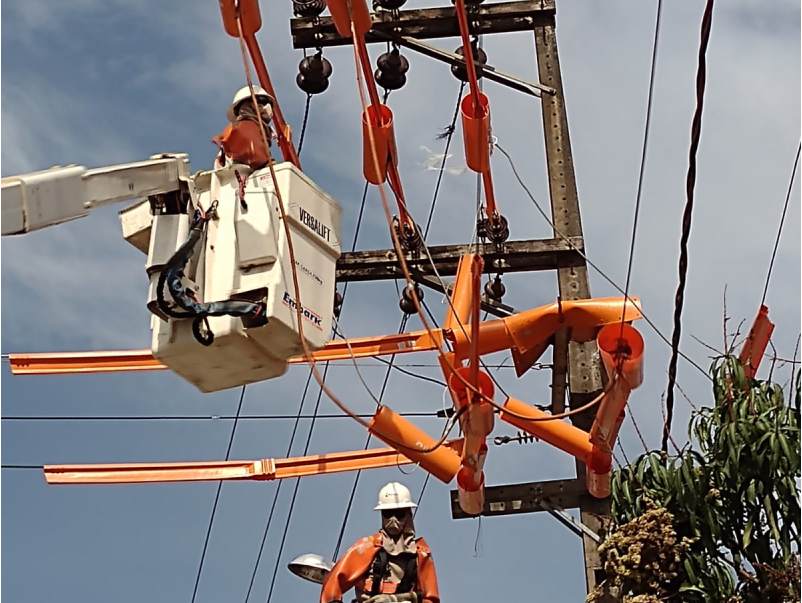 Equipes da Energisa trabalham em manutenção preventiva na rede elétrica que abastece Maracaí