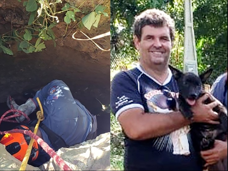 Bombeiros resgatam cachorra que caiu em fenda de 8 metros de profundidade em Marília