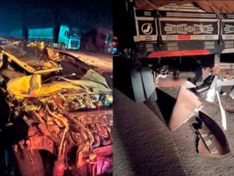 Motorista fica  ferido após carro bater em caminhão e capotar na Raposo Tavares em Palmital