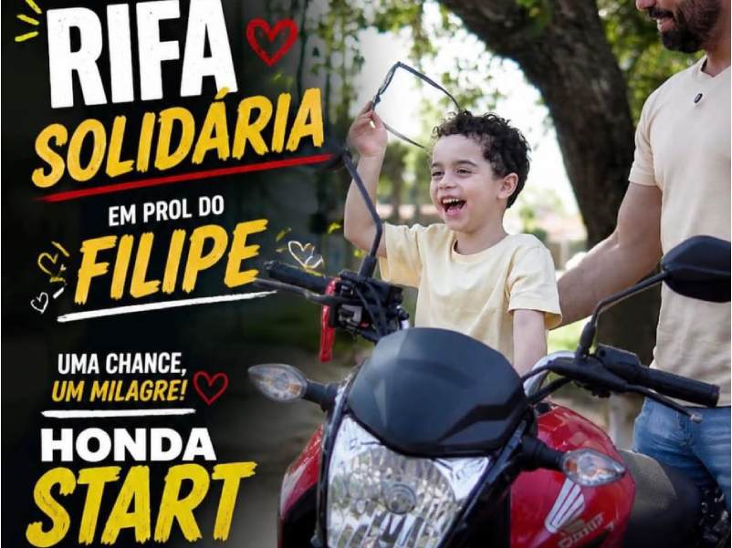 Rifa Solidária em prol do Filipe terá sorteio no dia 8 de junho; cada número custa apenas 1 real