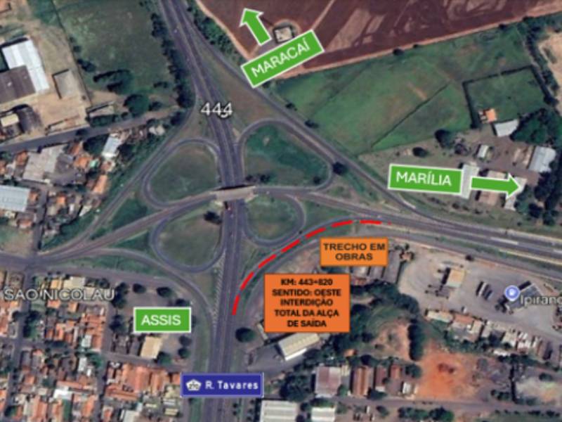 Interdição de alça altera acesso da Raposo Tavares, em Assis