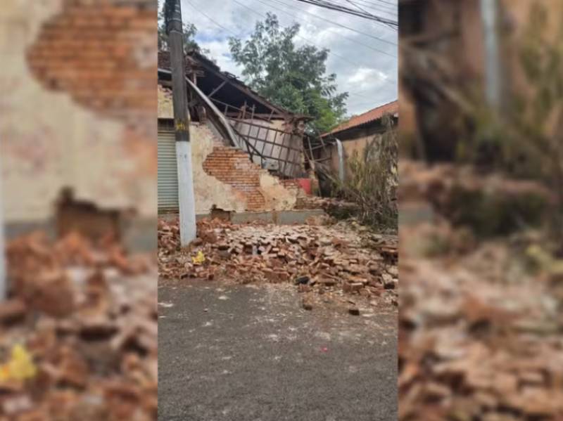 Temporal com ventos fortes provoca queda de árvores e desabamento em cidades da região