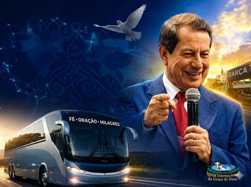 Igreja da Graça de Paraguaçu organiza caravana gratuita para evento com R.R. Soares em Garça