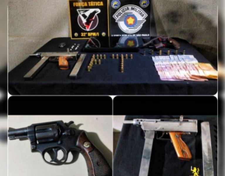 Três homens são presos com submetralhadora, revólver e drogas em ação da Força Tática em Assis