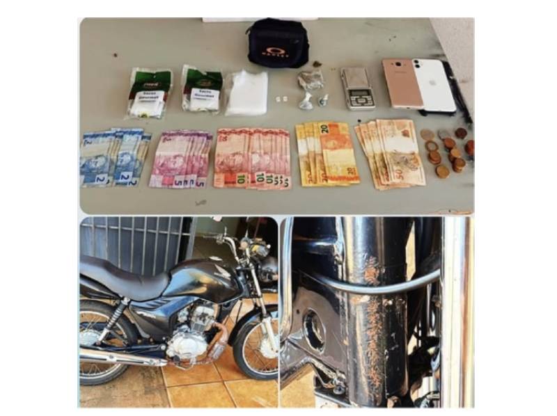 Abordagem resulta na apreensão de drogas, dinheiro e moto adulterada em Maracaí