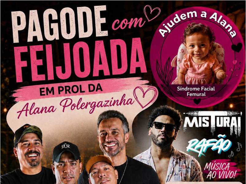 Pagode com Feijoada visa arrecadar recursos para tratamento de saúde de criança paraguaçuense