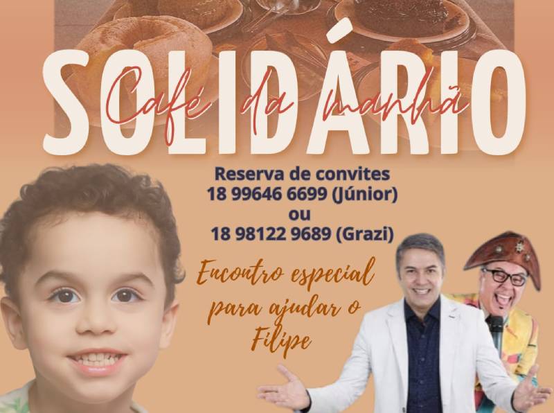 Campanha Salve o Filipe terá Café da Manhã Solidário no próximo domingo na Búfalas São João