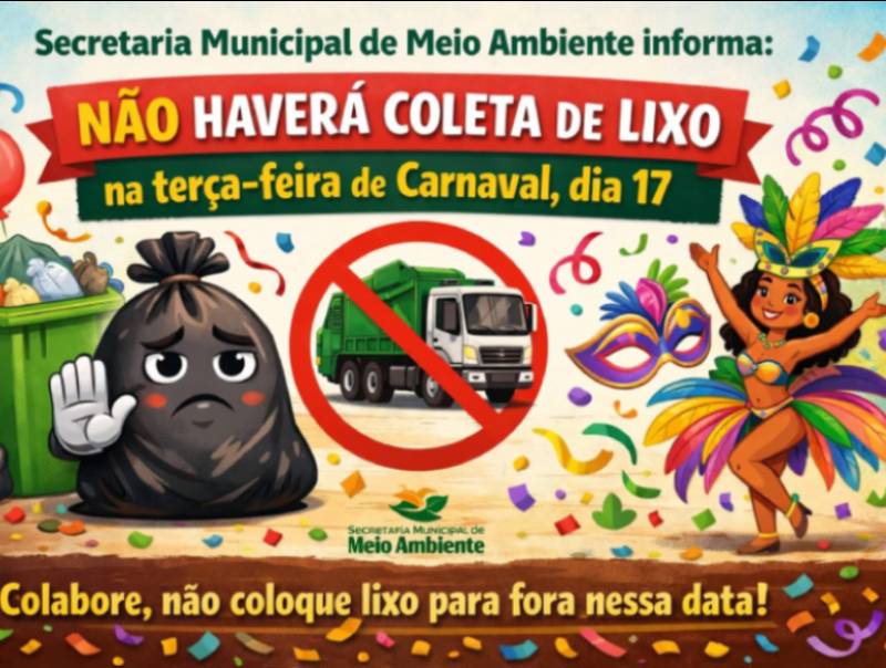 A Prefeitura Municipal  informa que não haverá coleta de lixo na terça-feira dia 17