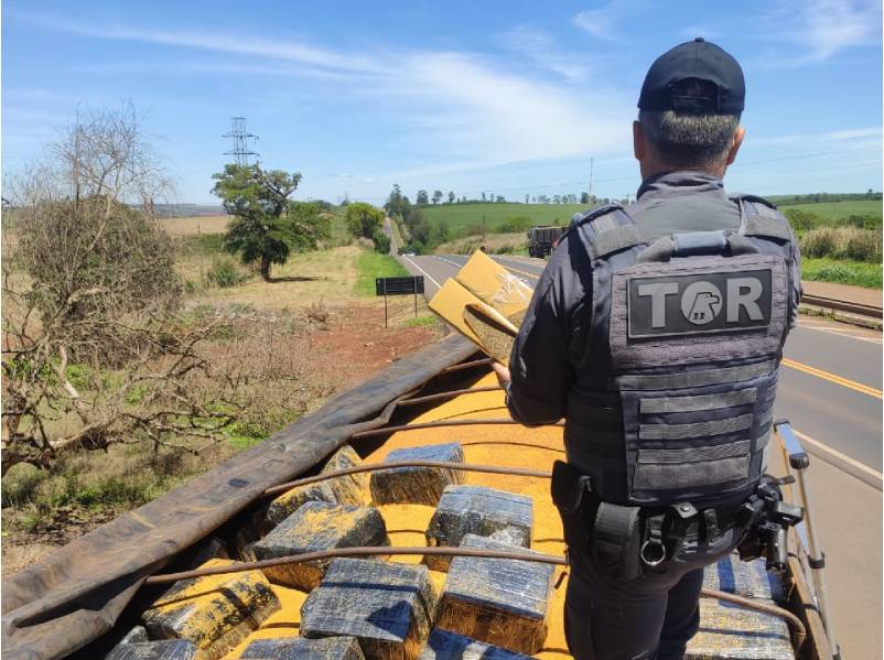 Polícia Rodoviária apreende mais de uma tonelada de maconha em meio à carga de soja na região