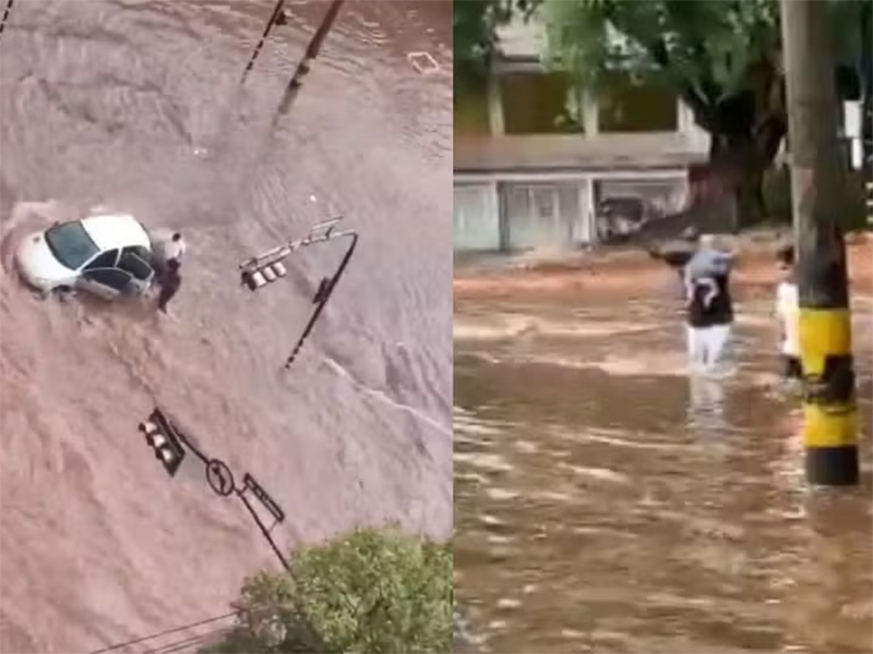 Mãe e bebê ficam presos em carro durante temporal e são resgatados por outros motoristas em Bauru