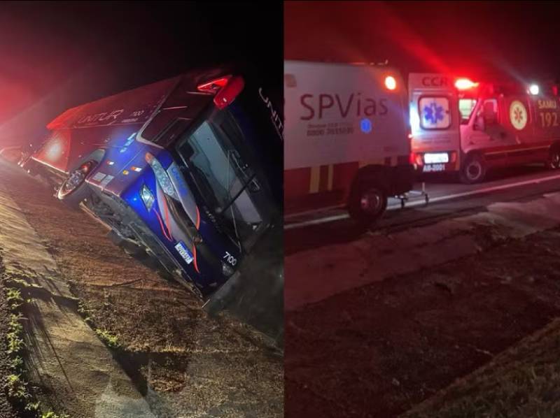 Ônibus com romeiros tomba e deixa feridos em rodovia de Santa Cruz do Rio Pardo